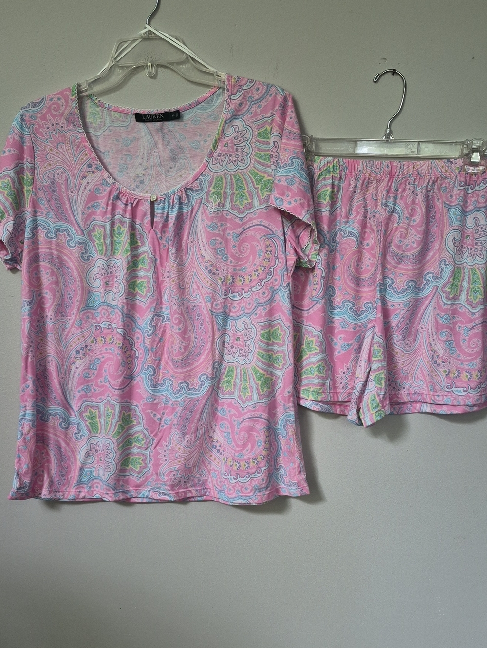 Ralph Lauren Pastel Pink Paisley Top & Shorts Pajama Set Womens XL Classic